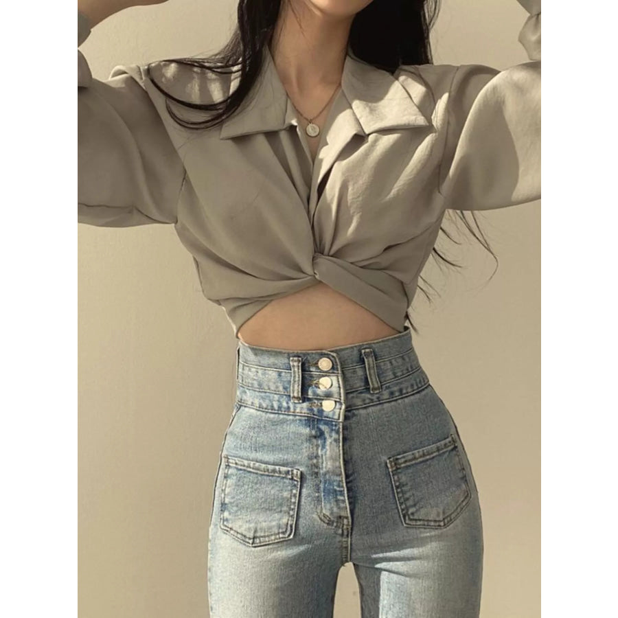 Twisted Front Long Sleeve Shirt Apparel and Accessories