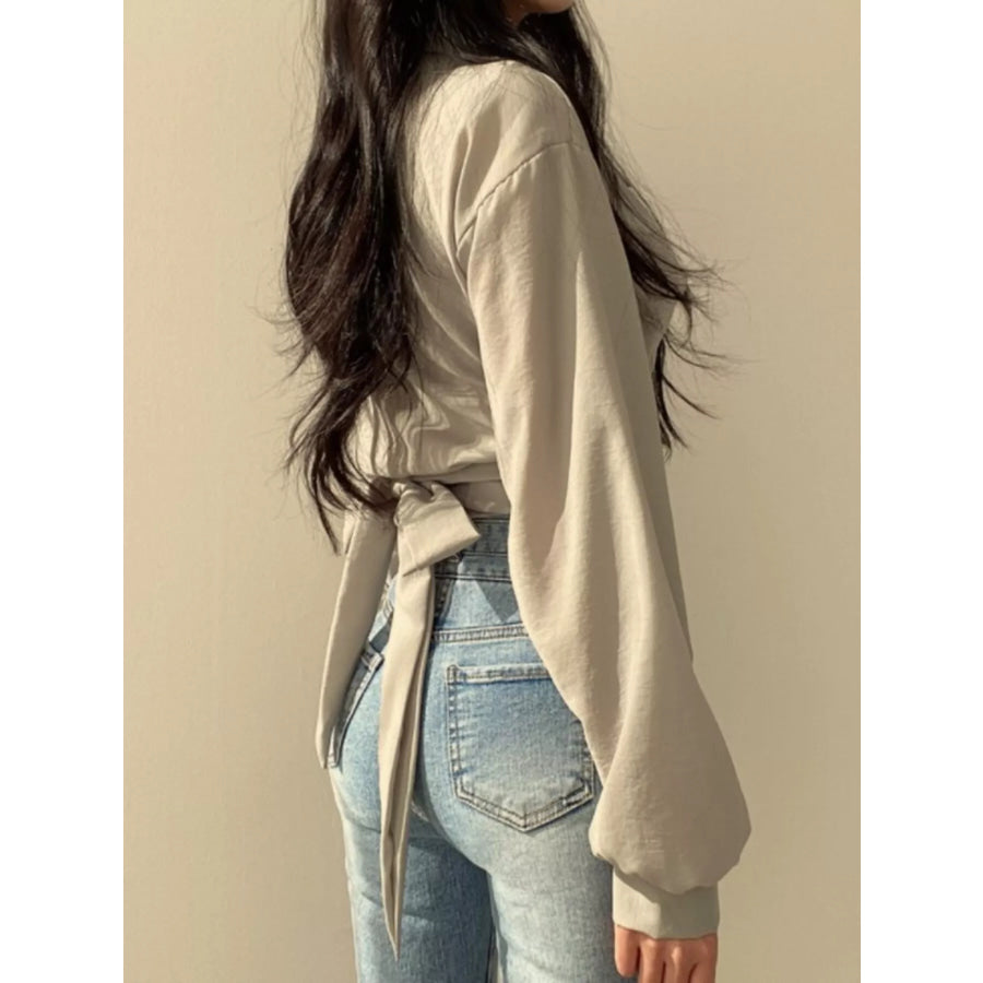 Twisted Front Long Sleeve Shirt Apparel and Accessories