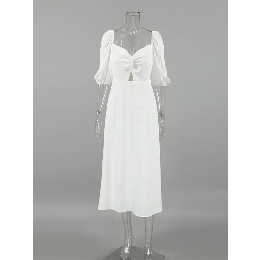 Twisted Front Puff Sleeve Midi Dress Apparel and Accessories
