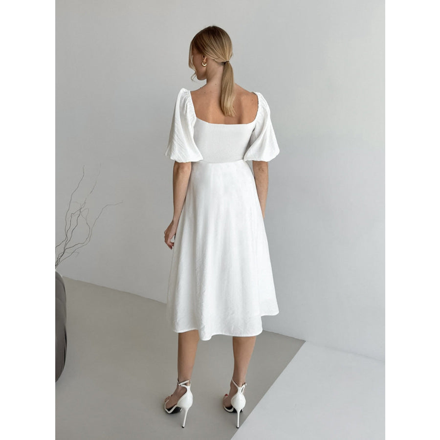 Twisted Front Puff Sleeve Midi Dress Apparel and Accessories