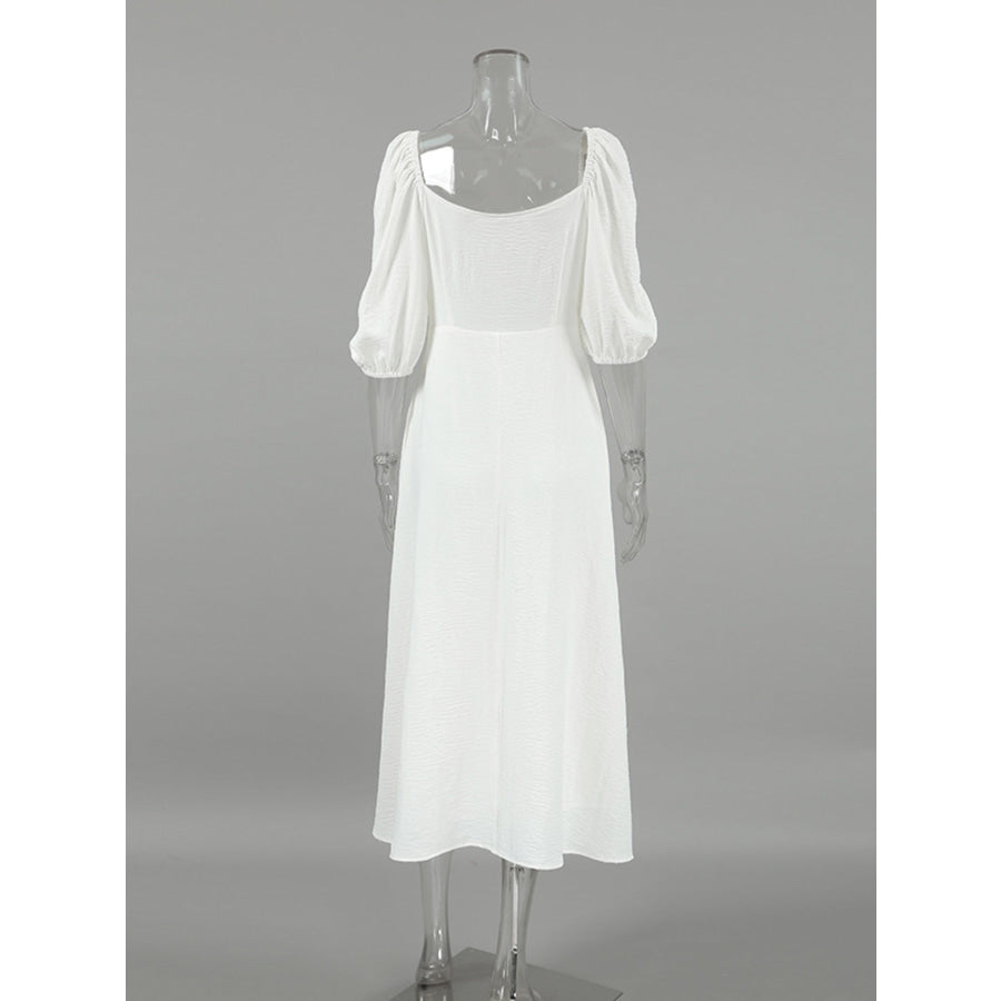 Twisted Front Puff Sleeve Midi Dress Apparel and Accessories
