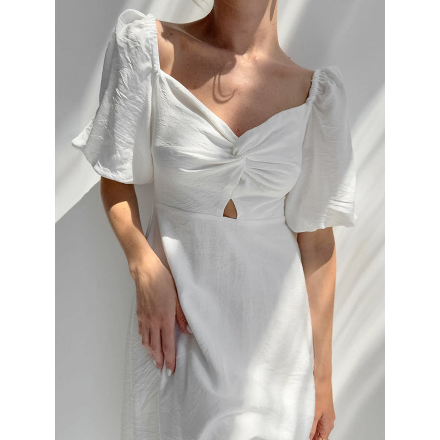 Twisted Front Puff Sleeve Midi Dress Apparel and Accessories
