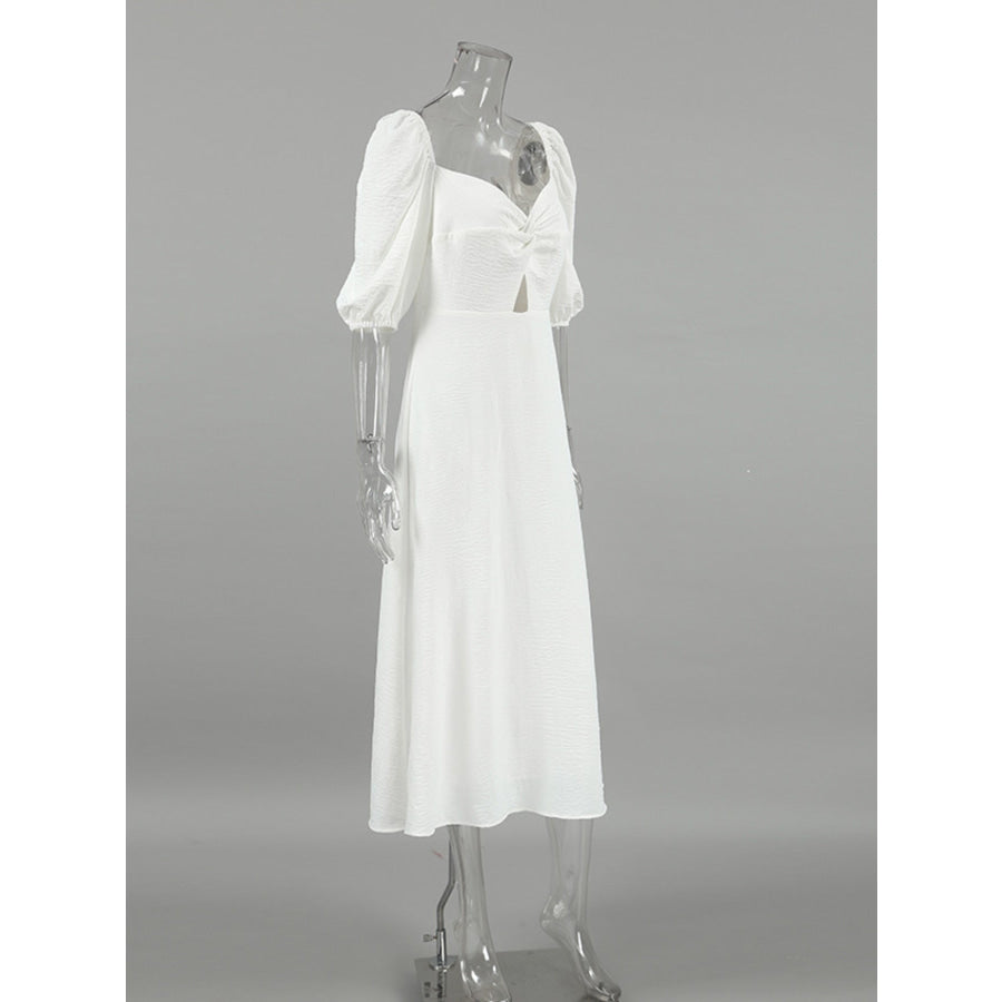 Twisted Front Puff Sleeve Midi Dress Apparel and Accessories