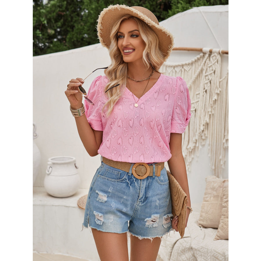 Twisted Heart V - Neck Short Sleeve Blouse Apparel and Accessories
