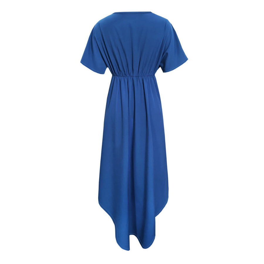 Twisted High - Low Short Sleeve Blouse Royal Blue / S Apparel and Accessories