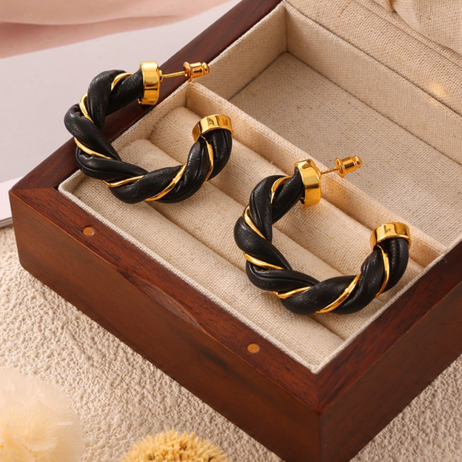 Twisted Leather Rope C-Hoop Earrings Apparel and Accessories