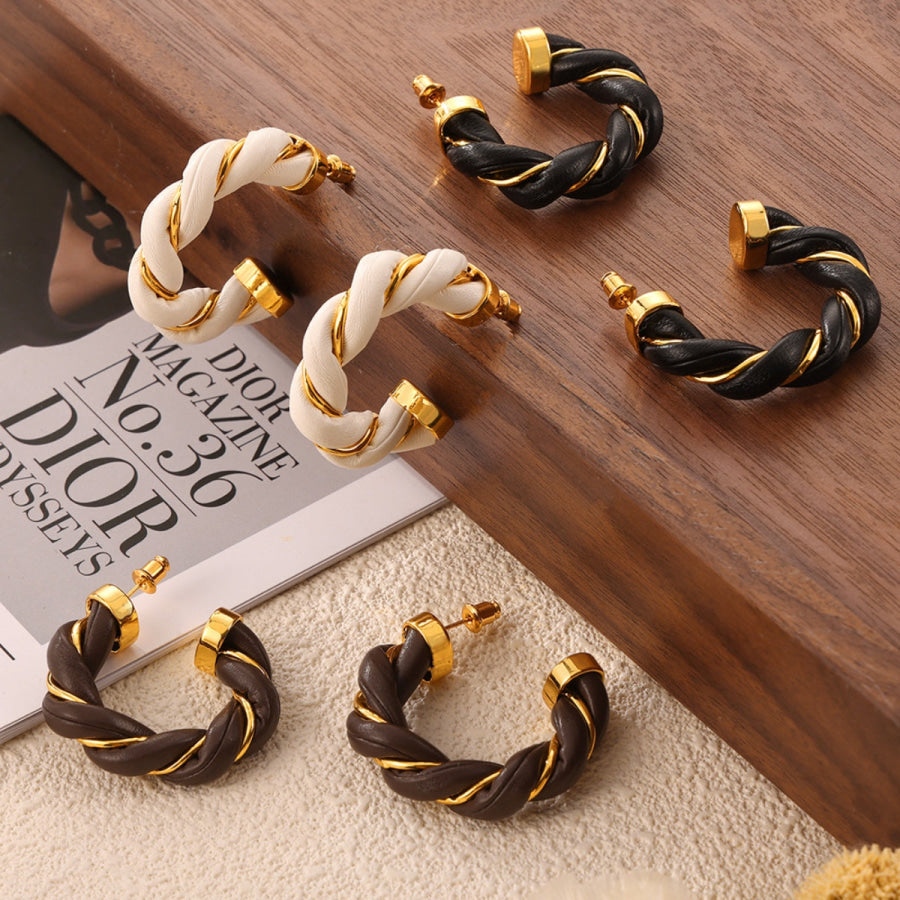 Twisted Leather Rope C-Hoop Earrings Apparel and Accessories