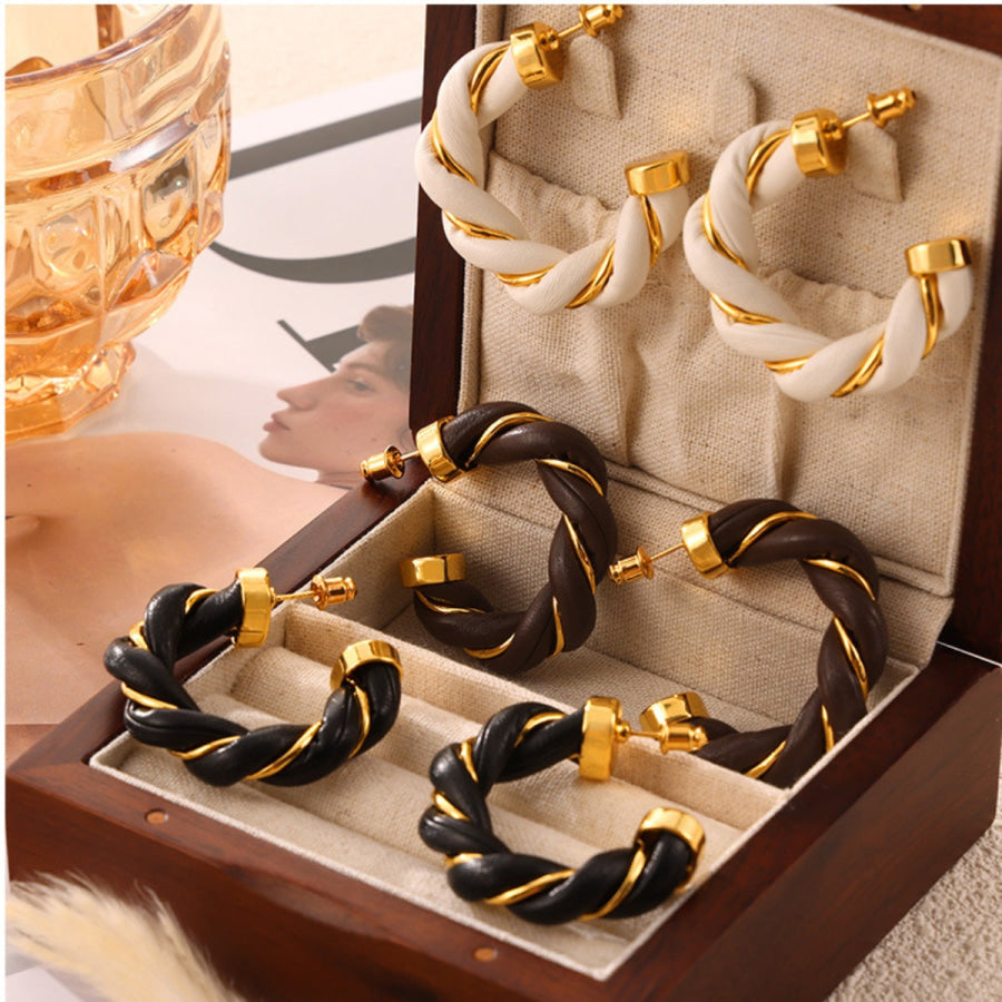 Twisted Leather Rope C-Hoop Earrings Apparel and Accessories