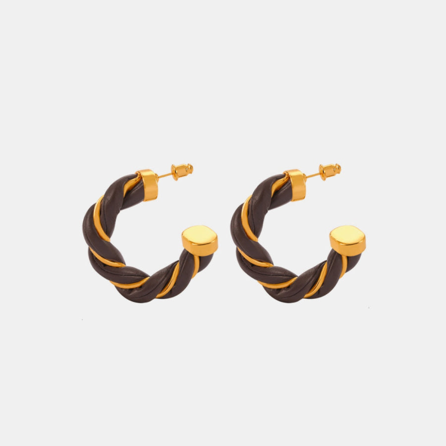 Twisted Leather Rope C-Hoop Earrings Apparel and Accessories