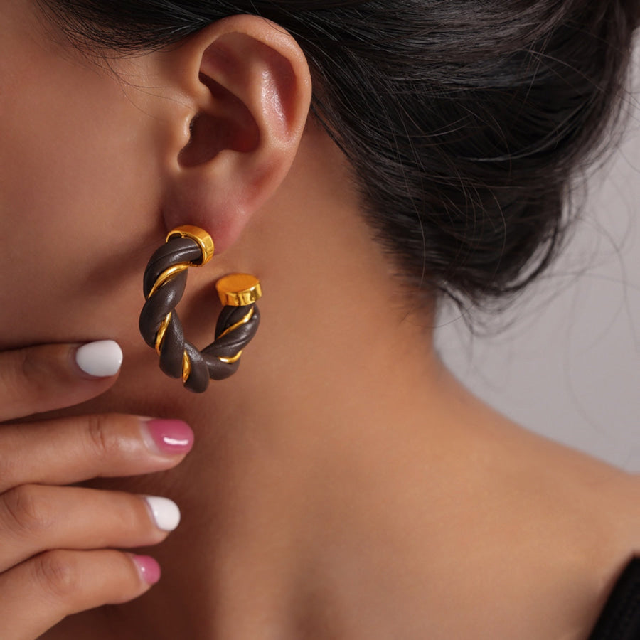 Twisted Leather Rope C-Hoop Earrings Apparel and Accessories