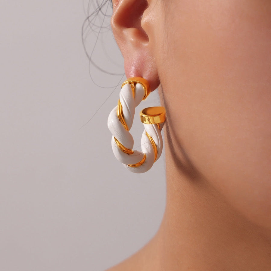 Twisted Leather Rope C-Hoop Earrings White / One Size Apparel and Accessories