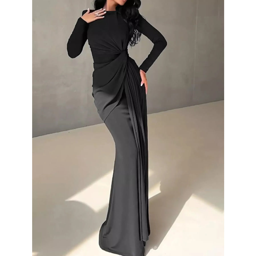 Twisted Long Sleeve Maxi Dress Black / S Apparel and Accessories
