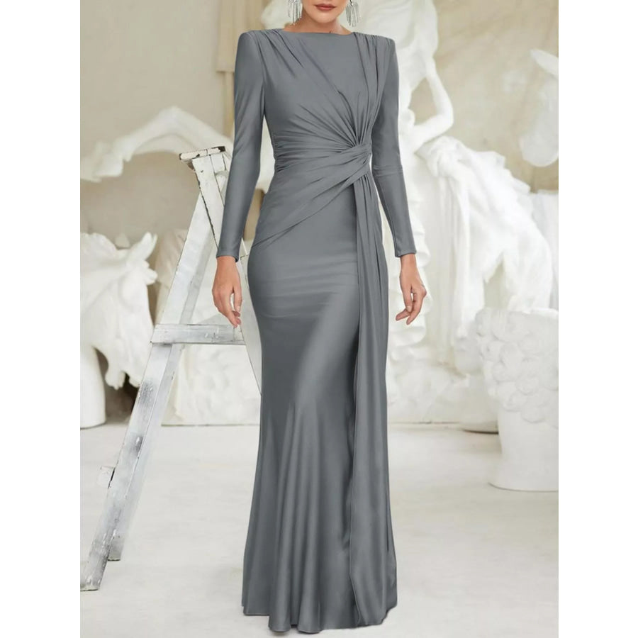 Twisted Long Sleeve Maxi Dress Gray / S Apparel and Accessories