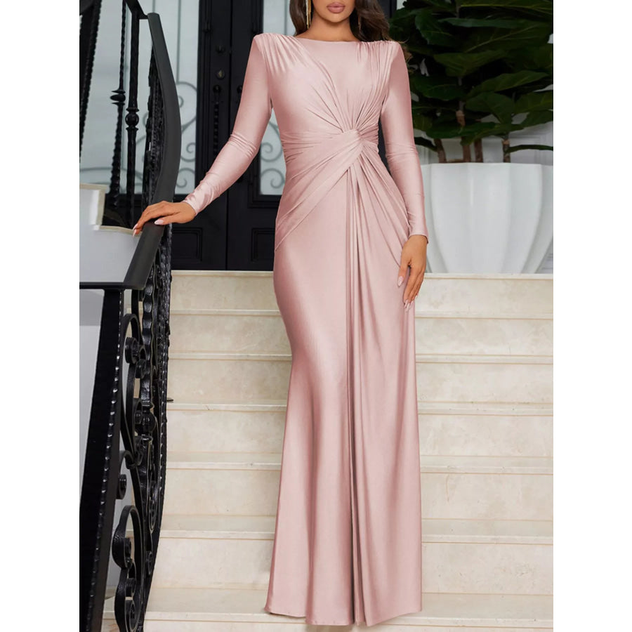 Twisted Long Sleeve Maxi Dress Pink / S Apparel and Accessories