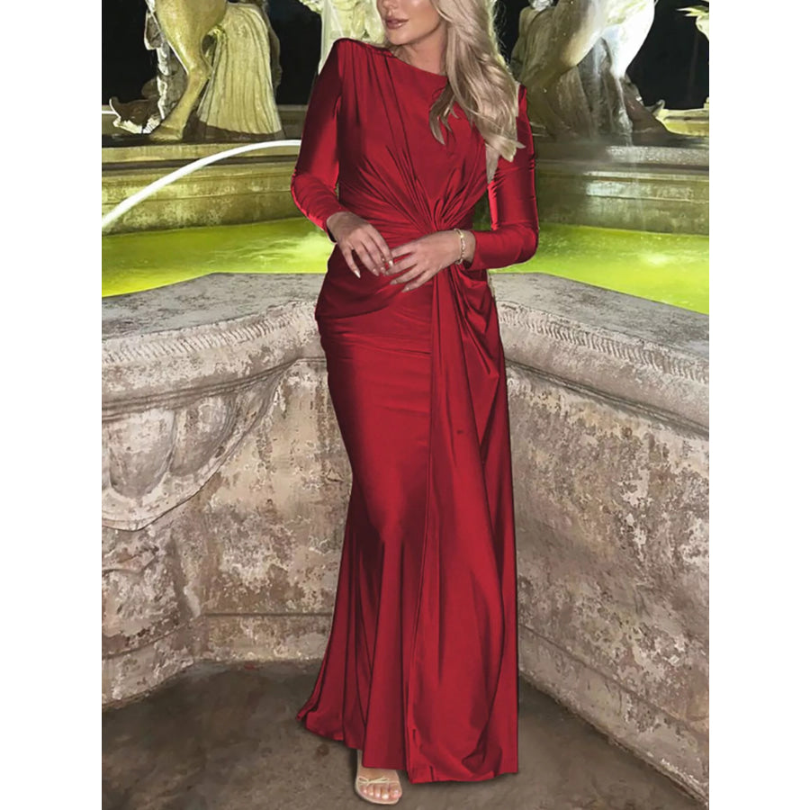 Twisted Long Sleeve Maxi Dress Red / S Apparel and Accessories