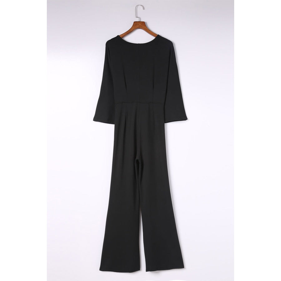 Twisted Plunge Three-Quarter Sleeve Jumpsuit