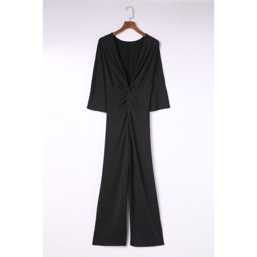 Twisted Plunge Three-Quarter Sleeve Jumpsuit