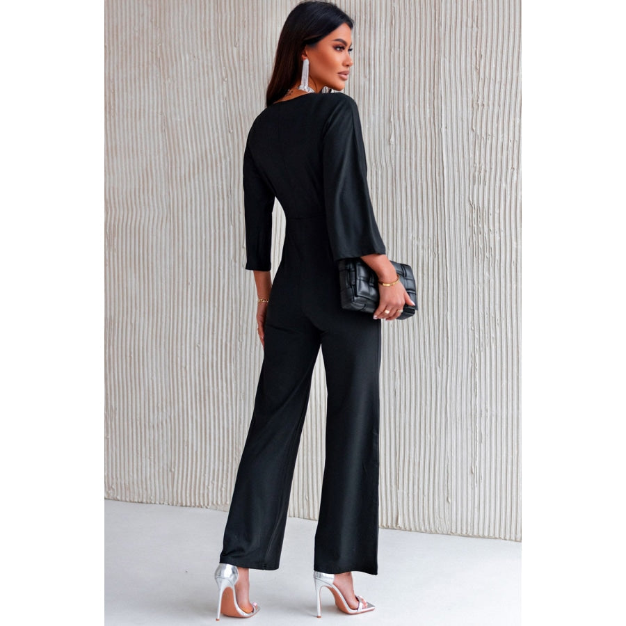 Twisted Plunge Three-Quarter Sleeve Jumpsuit