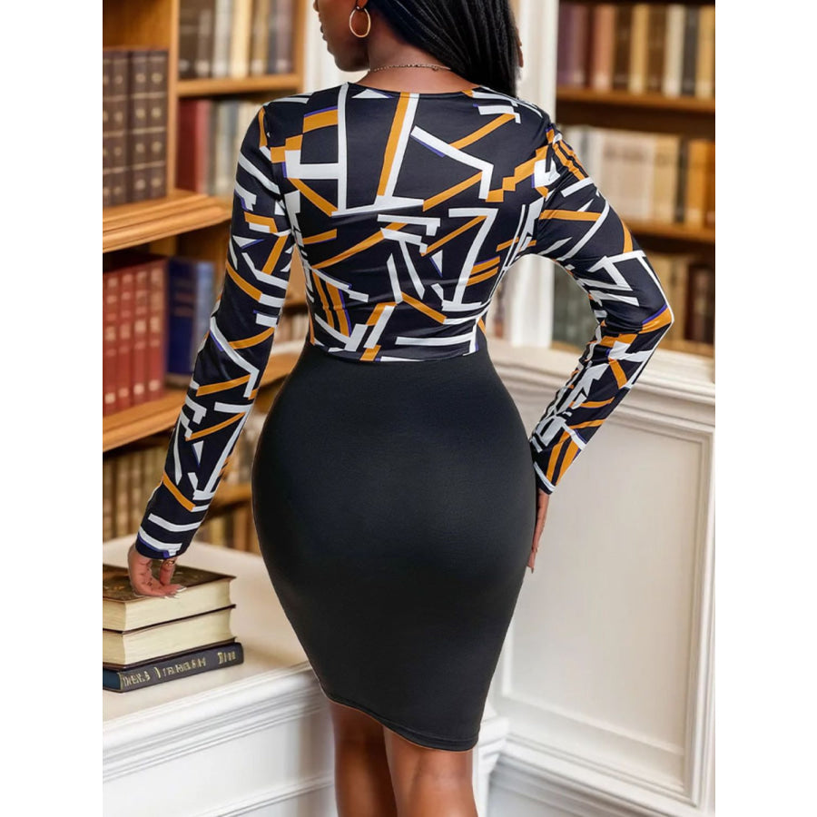 Twisted Printed Long Sleeve Mini Dress Apparel and Accessories