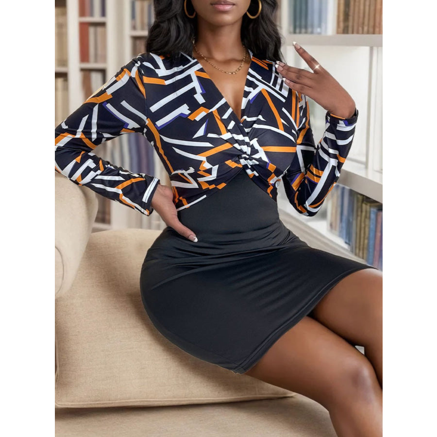 Twisted Printed Long Sleeve Mini Dress Apparel and Accessories