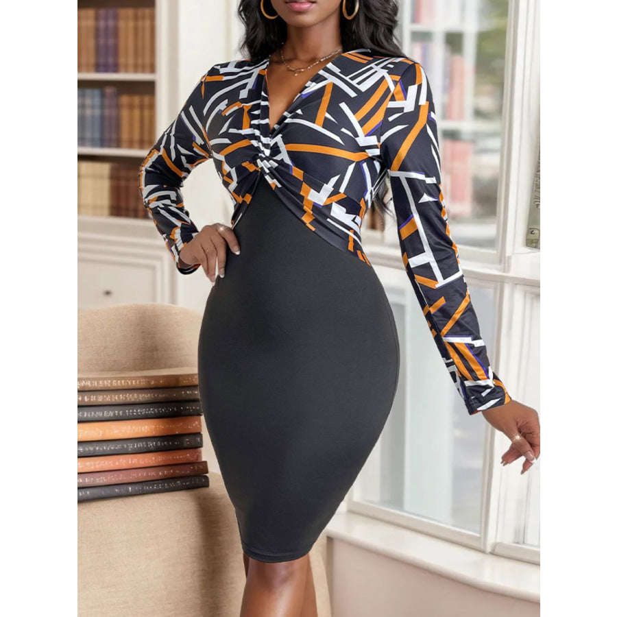 Twisted Printed Long Sleeve Mini Dress Black / S Apparel and Accessories