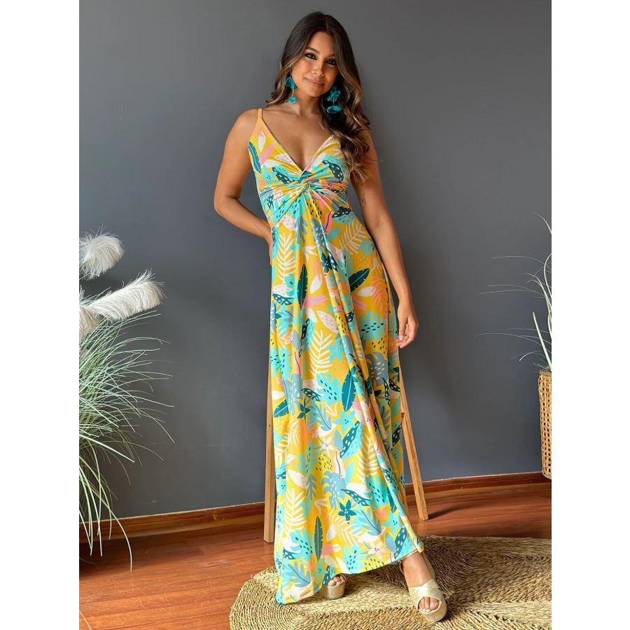 Twisted Printed V-Neck Cami Dress Mustard / S Apparel and Accessories