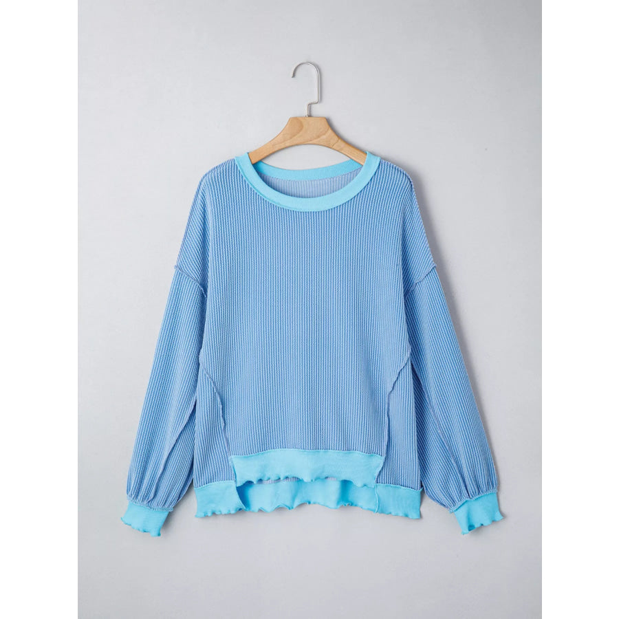 Twisted Rib Uneven Hem Drop Shoulder Loose Knit Top Apparel and Accessories