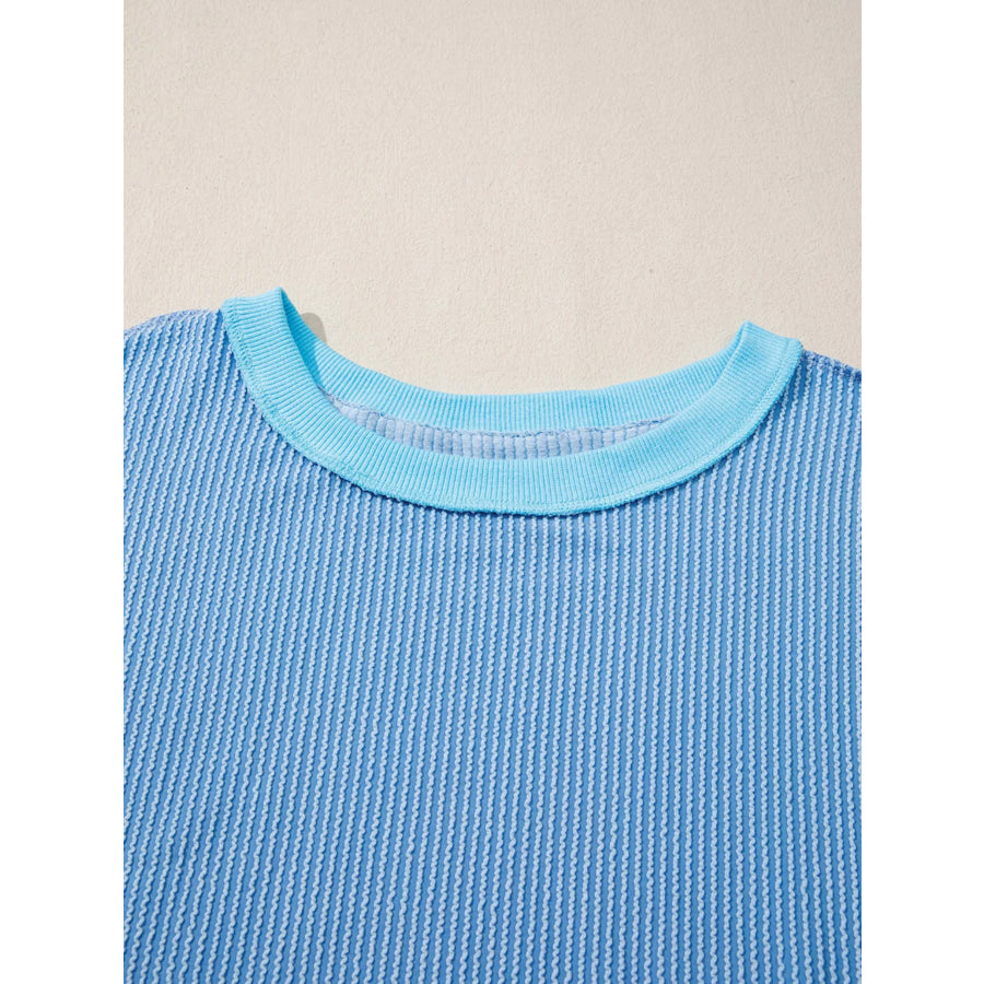 Twisted Rib Uneven Hem Drop Shoulder Loose Knit Top Apparel and Accessories