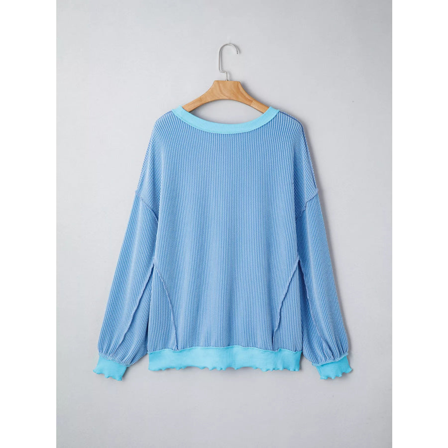 Twisted Rib Uneven Hem Drop Shoulder Loose Knit Top Apparel and Accessories