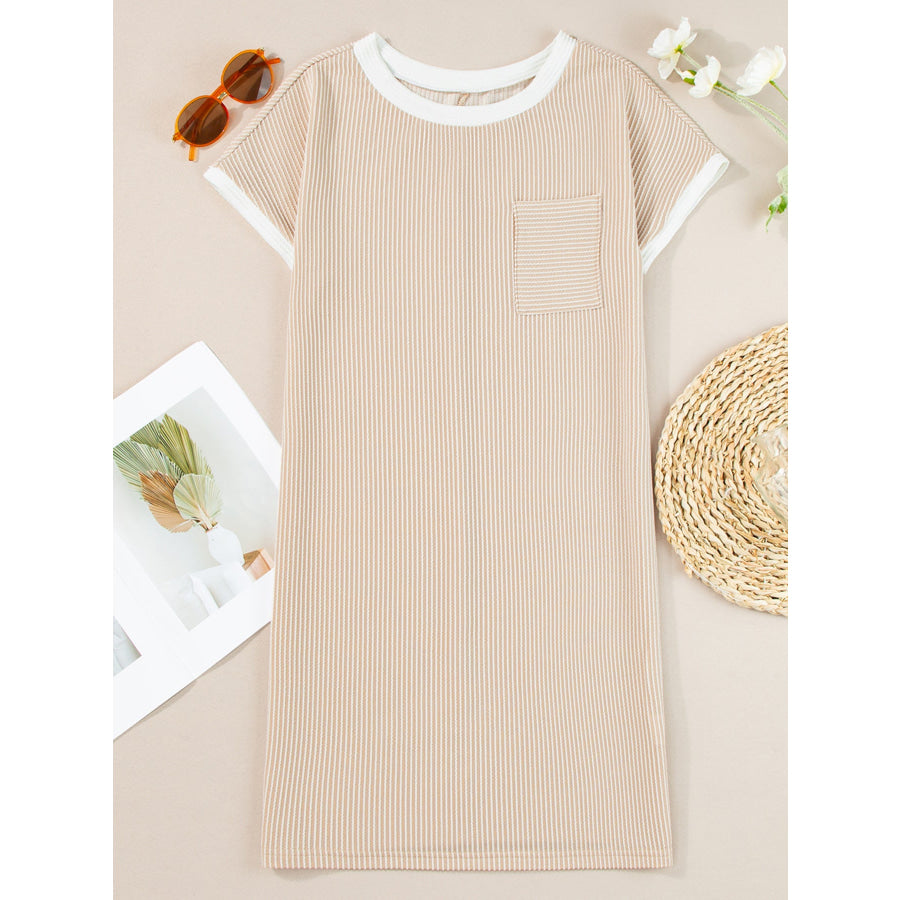 Twisted Ribbed Color Block Trim T Shirt Shift Dress Apparel and Accessories
