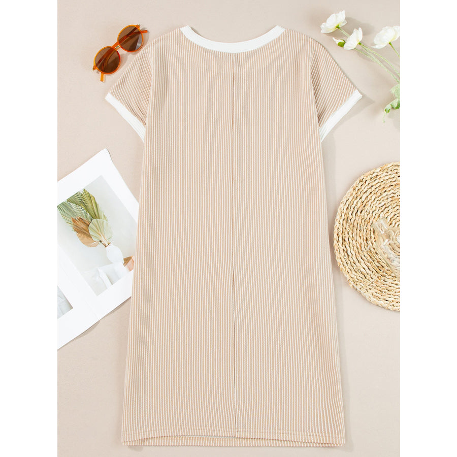 Twisted Ribbed Color Block Trim T Shirt Shift Dress Apparel and Accessories