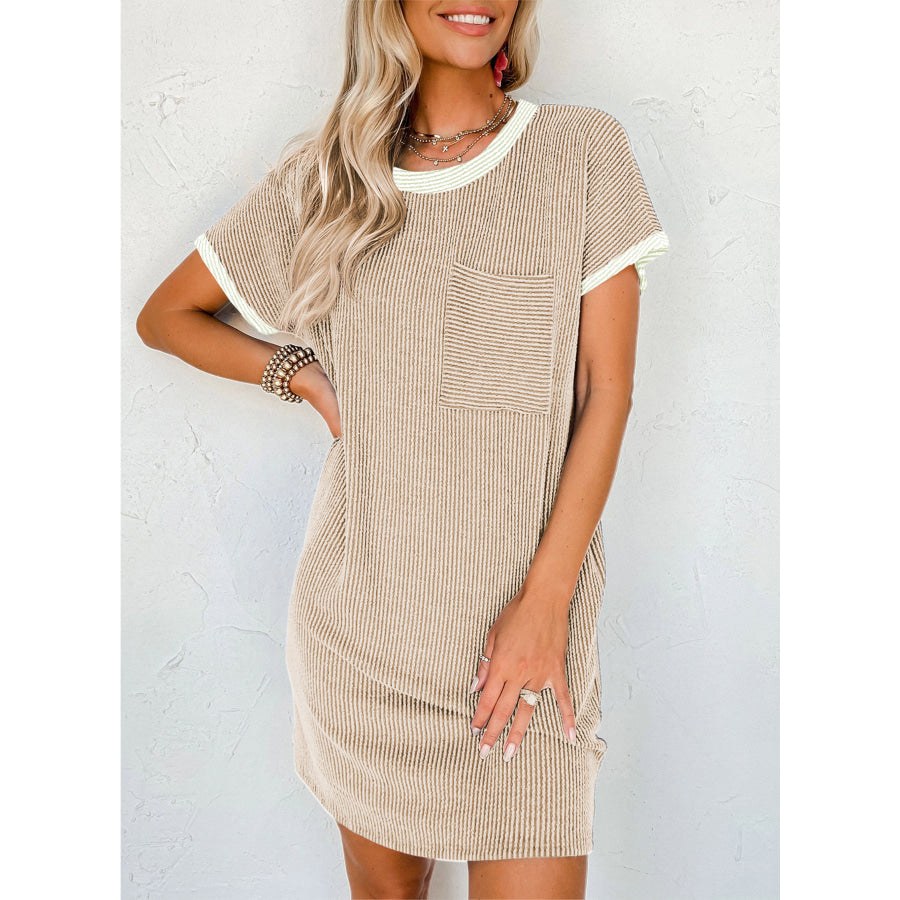 Twisted Ribbed Color Block Trim T Shirt Shift Dress Apparel and Accessories