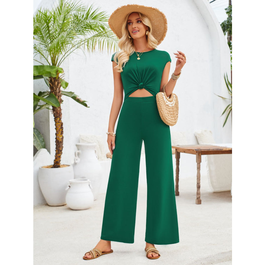 Twisted Round Neck Cap Sleeve Jumpsuit Apparel and Accessories