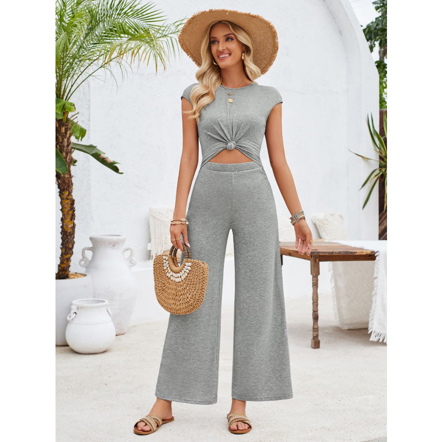 Twisted Round Neck Cap Sleeve Jumpsuit Apparel and Accessories