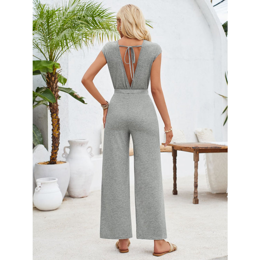 Twisted Round Neck Cap Sleeve Jumpsuit Apparel and Accessories