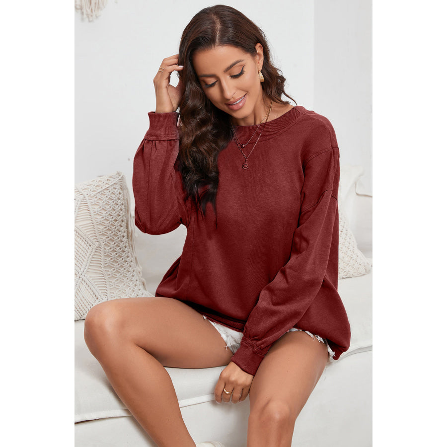 Twisted Round Neck Dropped Shoulder Sweatshirt Apparel and Accessories