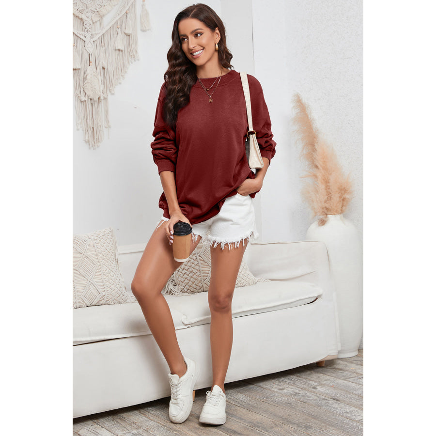 Twisted Round Neck Dropped Shoulder Sweatshirt Apparel and Accessories