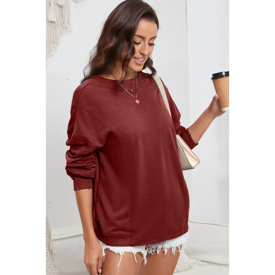 Twisted Round Neck Dropped Shoulder Sweatshirt Apparel and Accessories