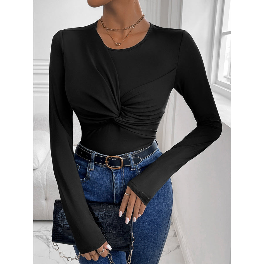 Twisted Round Neck Long Sleeve Bodysuit Apparel and Accessories