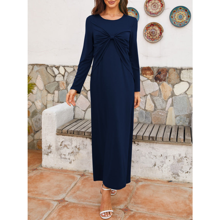 Twisted Round Neck Long Sleeve Dress Apparel and Accessories