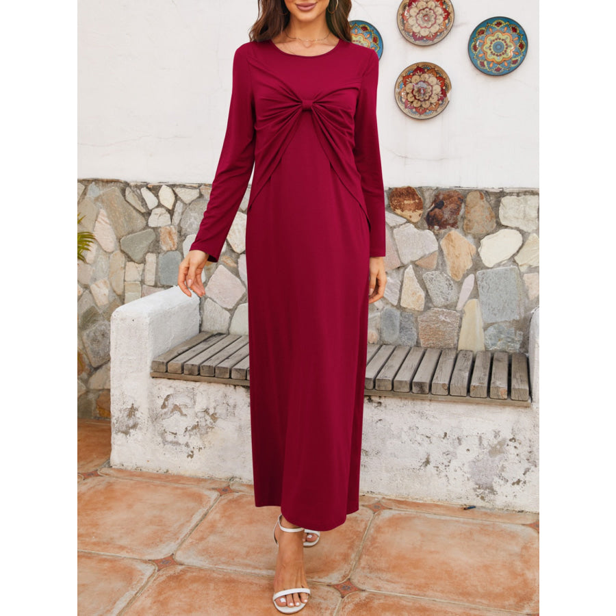 Twisted Round Neck Long Sleeve Dress Apparel and Accessories