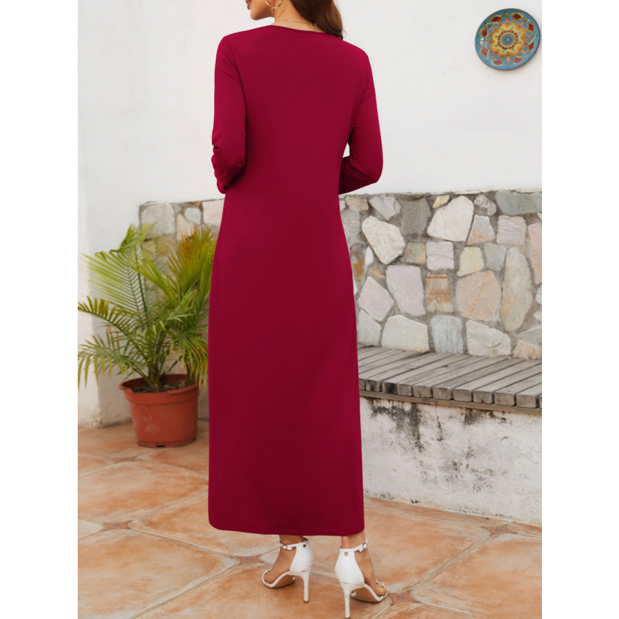 Twisted Round Neck Long Sleeve Dress Apparel and Accessories