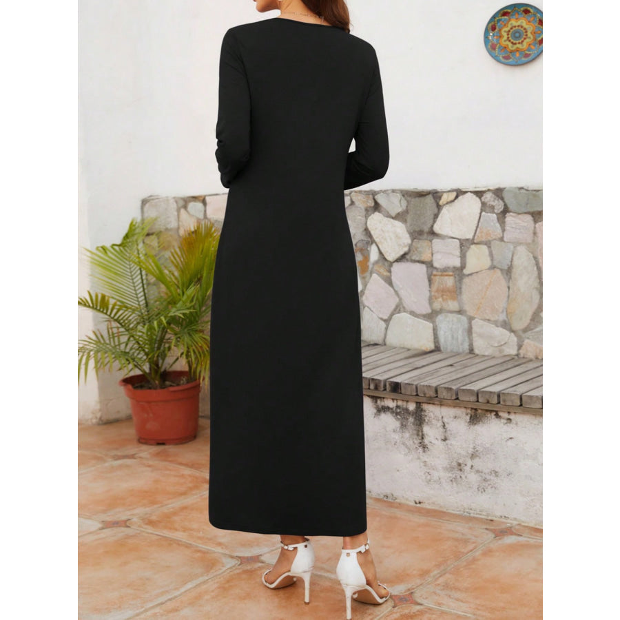 Twisted Round Neck Long Sleeve Dress Apparel and Accessories