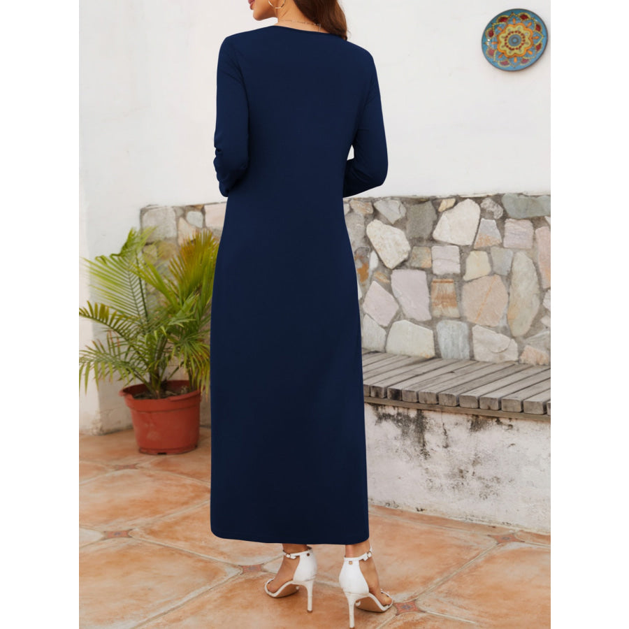 Twisted Round Neck Long Sleeve Dress Apparel and Accessories