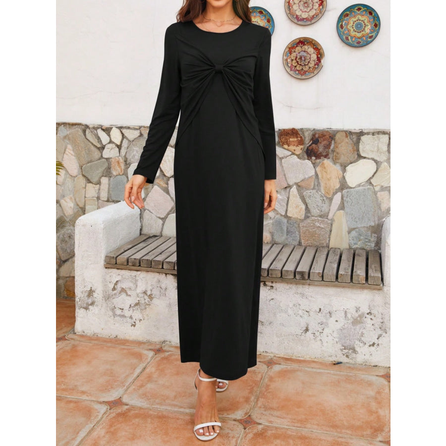 Twisted Round Neck Long Sleeve Dress Apparel and Accessories