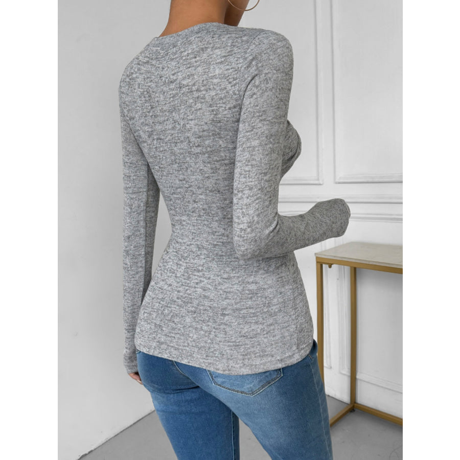 Twisted Round Neck Long Sleeve T-Shirt Apparel and Accessories