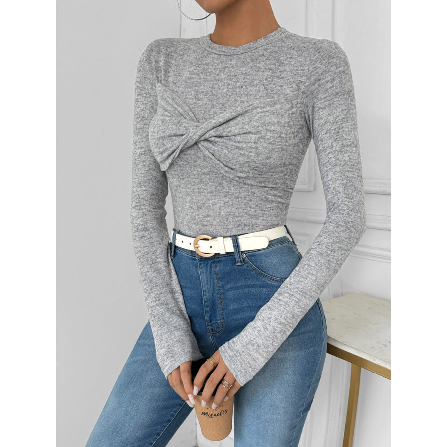 Twisted Round Neck Long Sleeve T-Shirt Apparel and Accessories