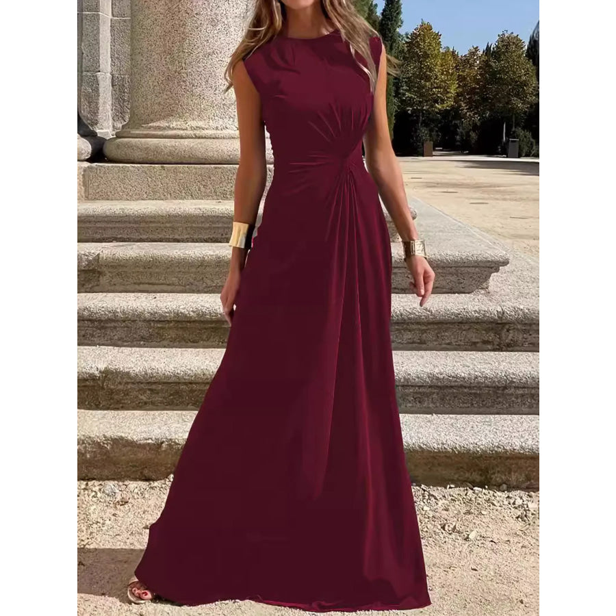 Twisted Round Neck Sleeveless Maxi Dress Wine Red / S Apparel and Accessories
