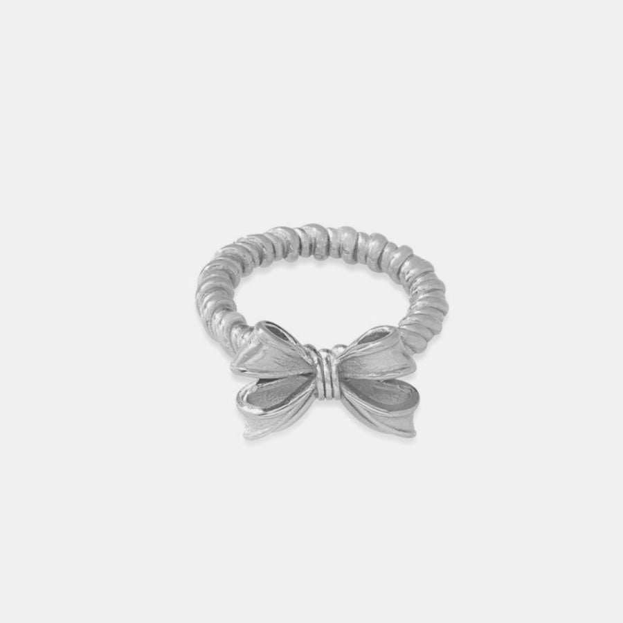 Twisted Titanium Steel Bow Ring Silver / 6 Apparel and Accessories