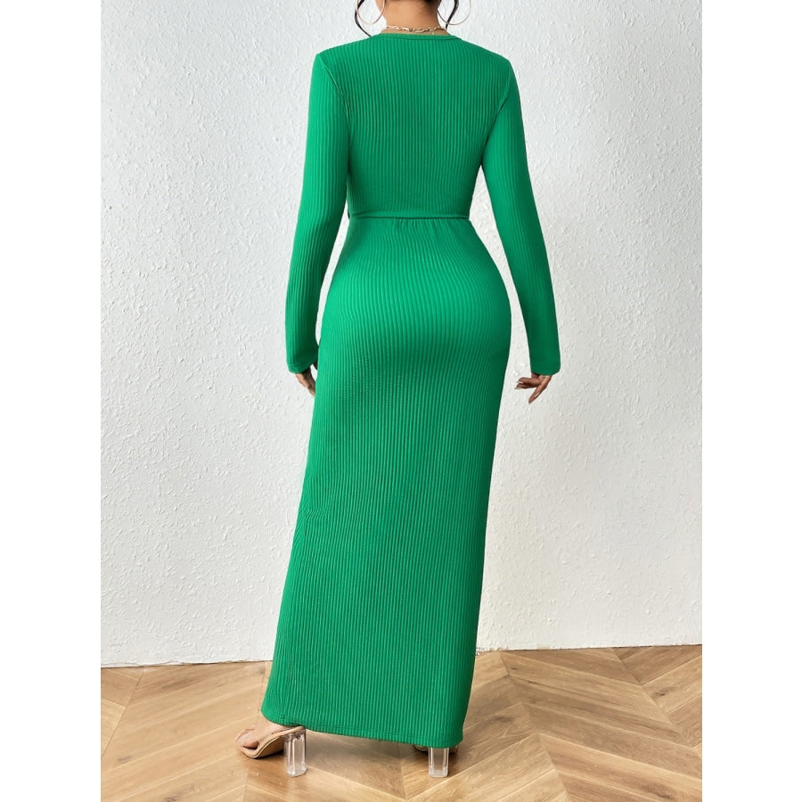 Twisted Top and Ruched Split Skirt Set Mid Green / S